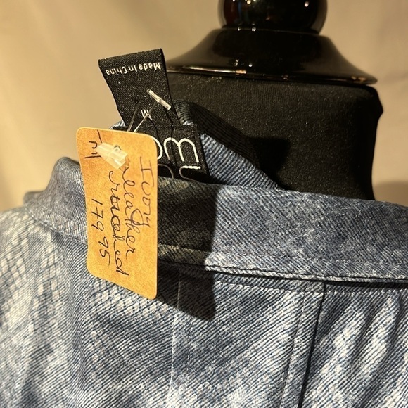 Medium blue double breasted zipper leather jacket snakeskin pattern nwt dressy - Picture 15 of 15